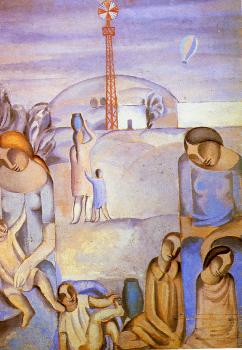 Salvador Dali : Figures in a Landscape at Ampurdan
